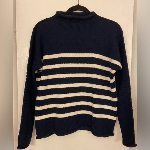 Frank & Eileen Monterey Rolled Funnel Neck Striped Italian Cotton Sweater XS - Picture 4 of 8